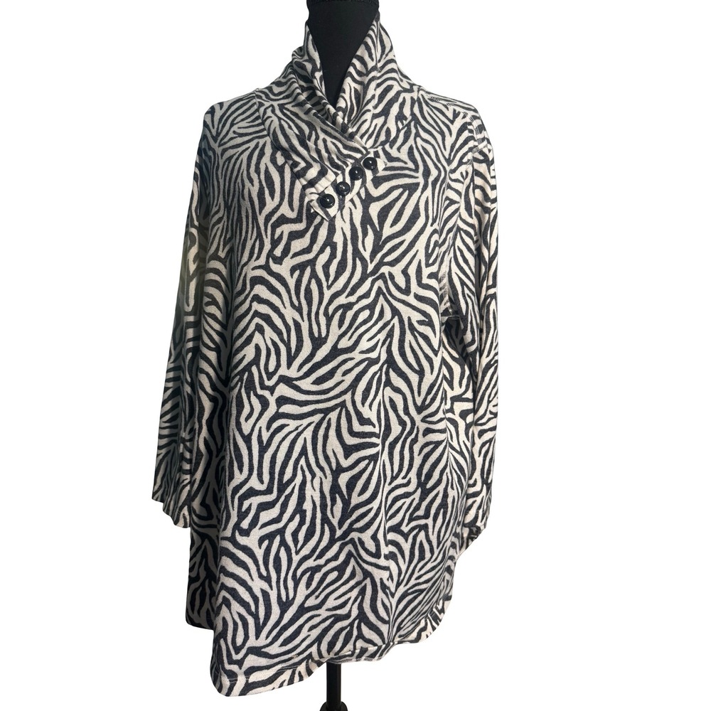 Multiples Womens Zebra Print Cowl Neck Button Detail Tunic Top 1X Black White